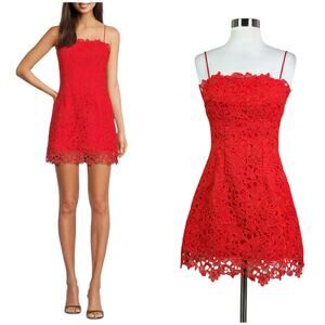 Muse by Marchesa | Begonia Scarlet Red Floral Lace Cocktail Designer Mini Dress